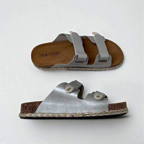Armistice Womens Silver Adjustable Strap Cork & Rope Sandals Size 39/8.5 - Picture 2 of 8
